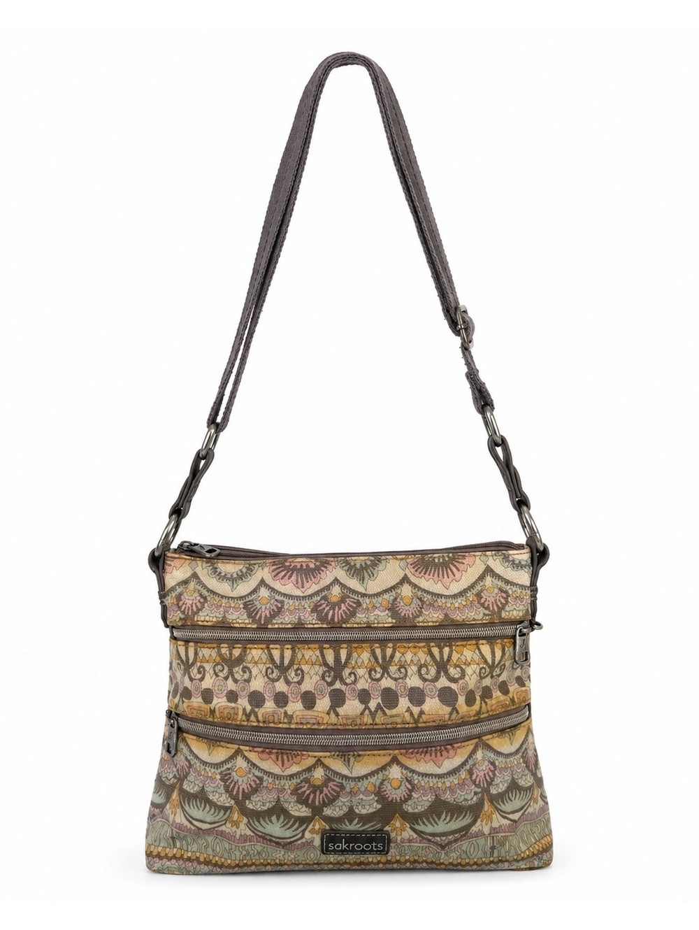 Sakroots Artist Circle Basic Crossbody Bag One World Elephant Print Coated